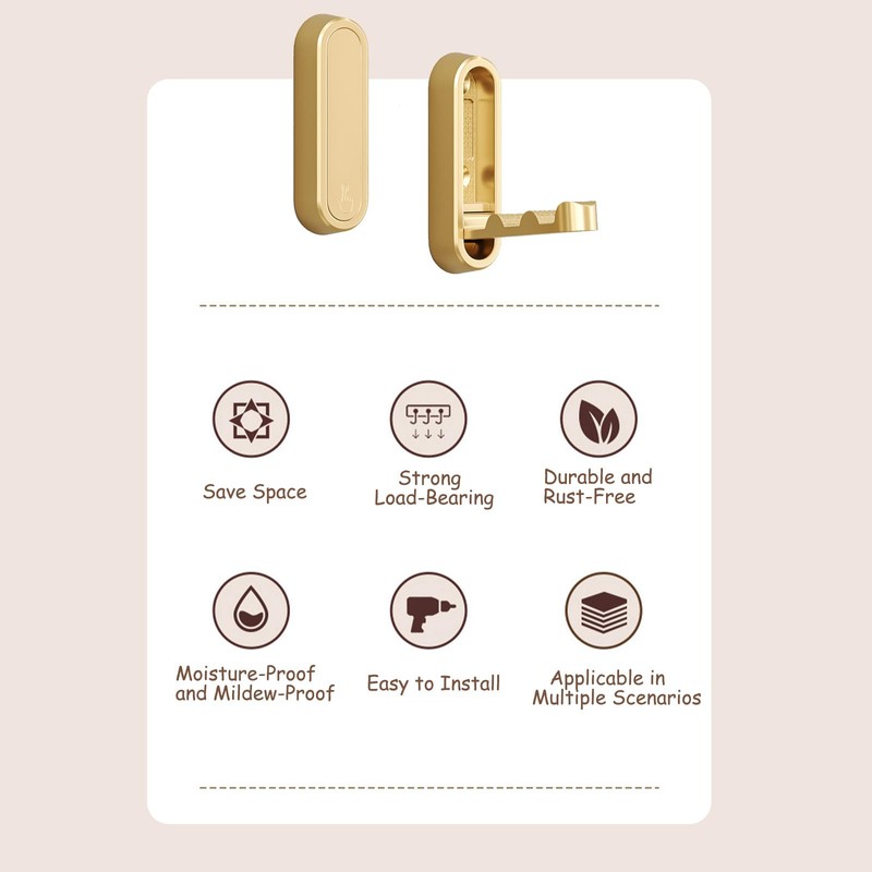 Guanici 4 Pieces Heavy Duty Gold Foldable Wall Hooks for