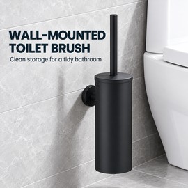 FALANGSHI FR07 Stainless Steel Toilet Brush and Holder Set, Brushed Finish Freestanding Bathroom Cleaner with Plastic Inner Cup