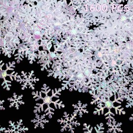 1600 Pieces 3 Size Snowflake Confetti Snowflake Glitter Confetti Decorations for Winter Party Wonderland Party Supplies DIY Craft Projects
