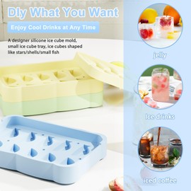 Li&Zhao Silicone ice cube mold and mini ice tray with a lid, Easy to handle to prevent spills and shrinkage, Fish Ice Cubes Tray(Blue)