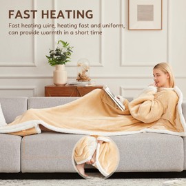 PLOATH Heated Blanket Electric Wearable - Heating Throw Blanket with 10 Heating Levels - Heated Hoodie Blanket with Foot Pockets and Sleeves Hood Giftable for Women (50x70'' Grey)