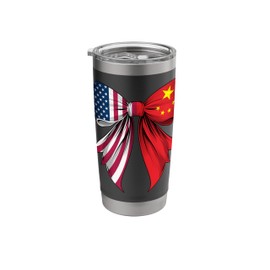 Coquette Bow China Roots Heritage Chinese Pride Half US Flag Stainless Steel Insulated Tumbler