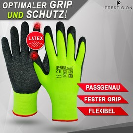 PRESTIGION Work Gloves Men's Size 10-XL (12 Pairs) - Latex Gloves Work - Abrasion Resistant - Ideal for Construction Site, DIY or Garden