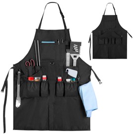 HODRANT BBQ Grilling Apron, Cooking Aprons for Men with Pockets & Slit Hem, Kitchen Apron with Adjustable Neck & Waist Straps for Men & Women, Cooking Aprons for Chef, Painter, Carpenter (Apron Only)