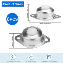 STCRERAG Pack of 8 Ball Bearing Transfer Bearing Small Nylon Ball Roller Bearing Flat Ball Roller Ball Roller Furniture Castors Round Wheels Mounted Bearing with 16 Screws for Furniture Sliding Sledge