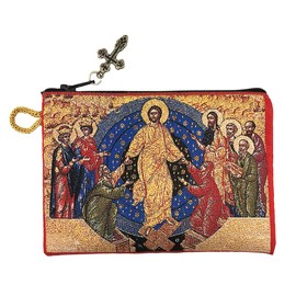 Red Hand Painted Ukrainian Wooden Easter Egg Pysanky Pysanki Pysanka in Resurrection Of Christ Jesus Tapestry Icon Pouch Decent Into Hell of Christ and Lifting up Of Adam and Eve, Icon, Easter Gift