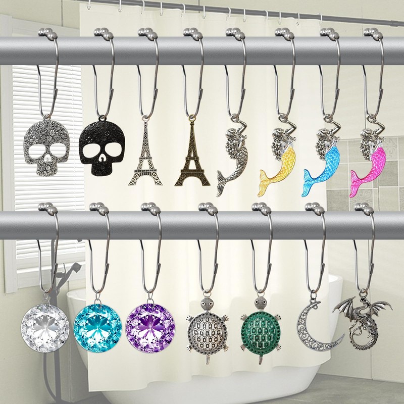 Crystal Shower Curtain Hooks Decorative Clear Bling Rings Cute Girly
