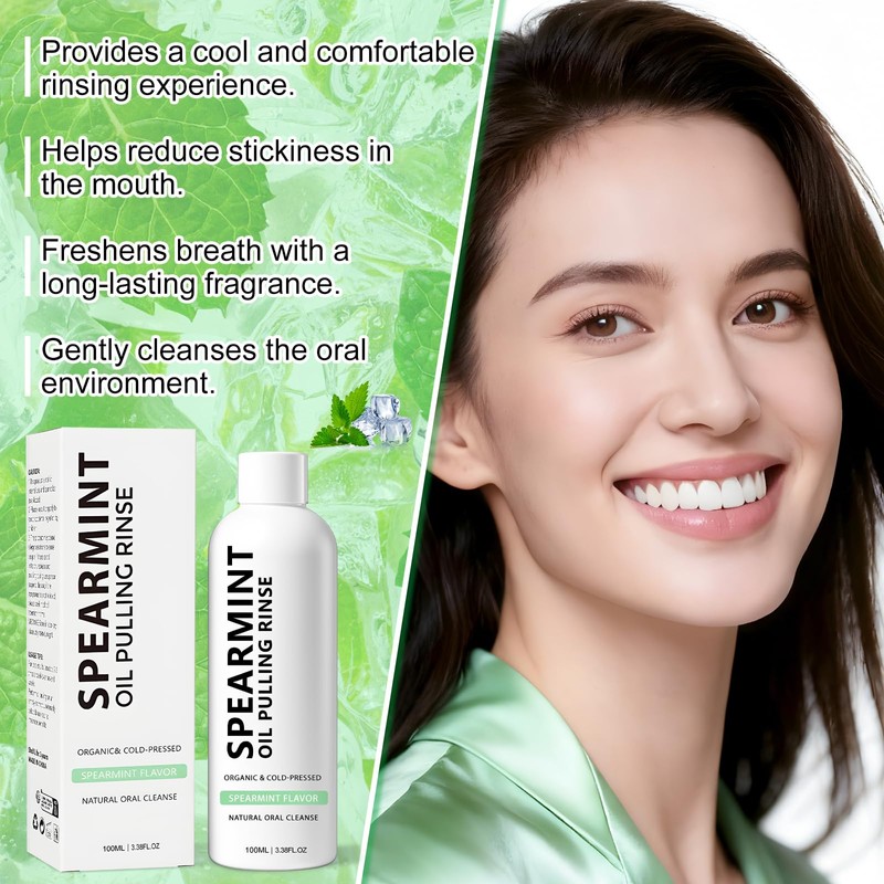Spearmint Oil Pulling Rinse, Cold-Pressed Coconut Oil for Teeth, Mint
