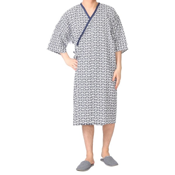 [Yone7] Gauze Sleepwear, Nursing Care, Hook-and-eye Closure, Made in Japan, For Gentlemen, Double Layered Gauze, 100% Cotton, Sleepwear, Pajamas, Yukata, Hospital, Nursing, white