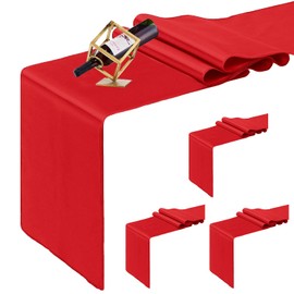 4 Pack Satin Table Runner 12 x 108 Inch Long Red Smooth Silk Fabric Table Runner for Birthday Parties Wedding Banquets Decorations.