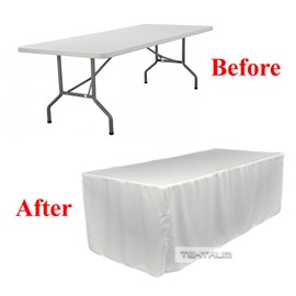 TEKTRUM 8-Feet Long Fitted Table DJ Jacket Cover for Trade Show - Thick/Heavy Duty/Durable Fabric - White Color (TD-JKT-WHT-8FT)