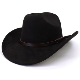 JOTDEW Cowboy Hat for Women Men Felt Wide Brim Classic Roll Up Fedora Hat with Buckle Belt for Cowboys and Cowgirls C181 Black