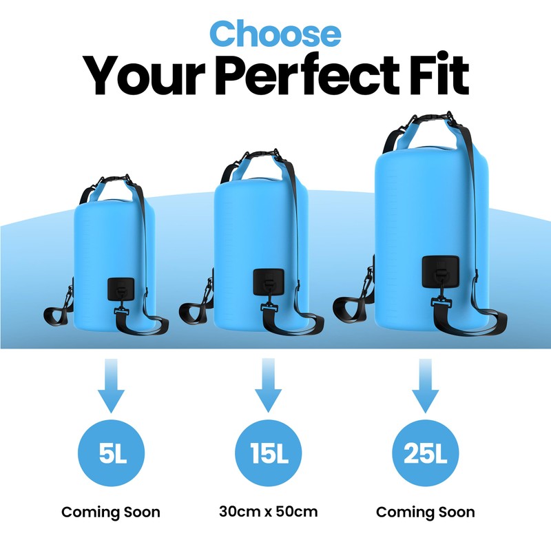 Splash Zone Dry Bag, 15L Capacity, Waterproof with Double Shoulder