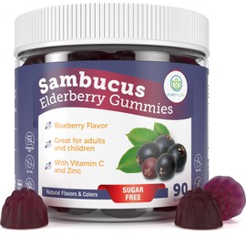 Purify Life Sugar-Free Elderberry Gummies with Vitamin C & Zinc for Adults and Kids, Immune Support Supplement for Respiratory Health, Sambucus Elderberry Antioxidant Gummies - Vegan, 90 Count