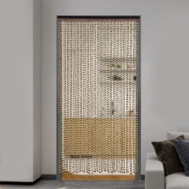 Unbranded Natural Wood Bamboo Beaded Curtain Wooden Hanging Room Divider Decorative 74.8in