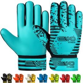 EVO Fitness Goalkeeper Gloves Kids Boys Football Gloves With Premium Grip Youth & Adut Sports Goalie Gloves (Aqua, Suitable for 4 to 5 Years old Size 2)