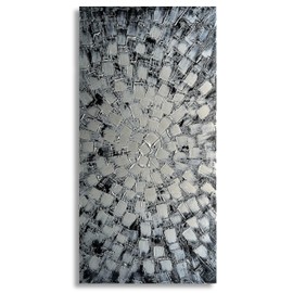 Haitouxi Arts Extra Large Wall Art Abstract Black Silver Squares Canvas Art Hand Painted 3D Textured Oil Painting on Canvas Framed Ready to Hang by Horizontal and Vertical