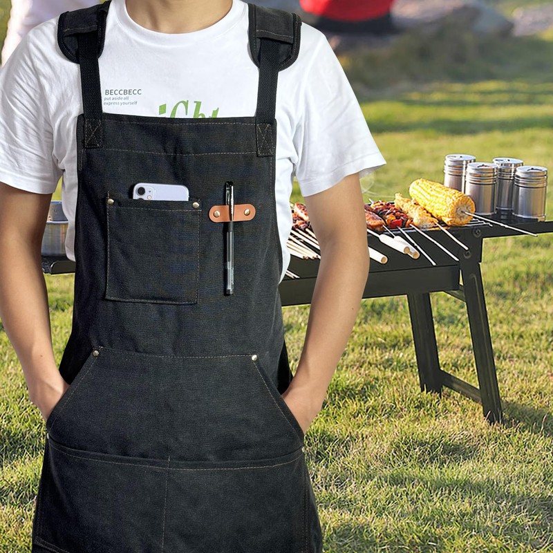 Chef Aprons for Men Women with Pockets, Cotton Canvas Cross