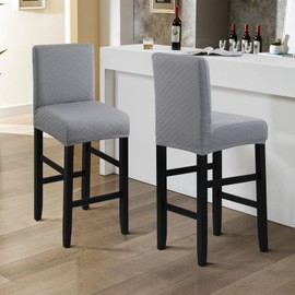 Fuloon Waterproof Bar Stool Covers 2 PCS, Stretch Pub Tall Chair Slipcover with Backs Counter Chair Cover Barstool Slipcovers Removable Washable (Light Grey, 2 PCS)