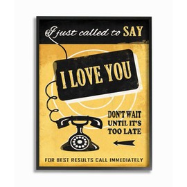Stupell Industries Love Call Vintage Comic Book Yellow, Design by Artist Ester Kay Wall Art, 16 x 1.5 x 20, Black Framed