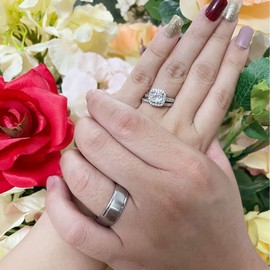 Ahloe Jewelry CEJUG 18k Gold Wedding Ring Sets for Him and Her Womens Mens Titanium Stainless Steel Rings Bands 1.5Ct Cz Couple Rings Size 8&8