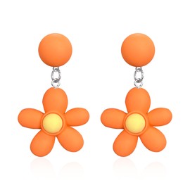 Just Follow Resin Daisy Flower Stud Earrings Cute Dangle Little Sun Flower Drop Earring for Women Jewelry (Orange)