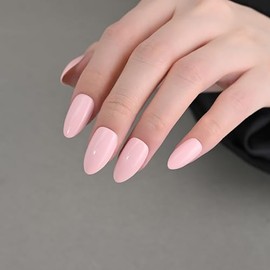 Stbisen Pink Press on Nails Almond Short, Fashion Solid Almond Fake Nails Kit, Glossy Gel Finish Acrylic Short Press On Nails, Natural Glue On Nails, Reusable Stick On Fake Nails for Women, 30Pcs