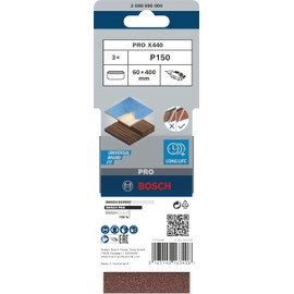 Bosch 3X PRO Paint on Wood and Hardwood X440 Sanding Belt for Sanders (for Paint on Wood, Hardwood, 60 x 400 mm, Grit 150, Professional Accessory Belt Sander)