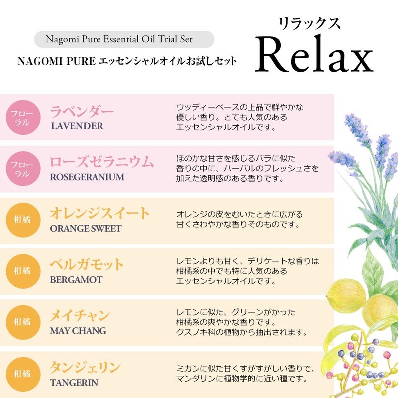 Essential Oil Aroma Oil Trial Set (Relax) 5 ml x