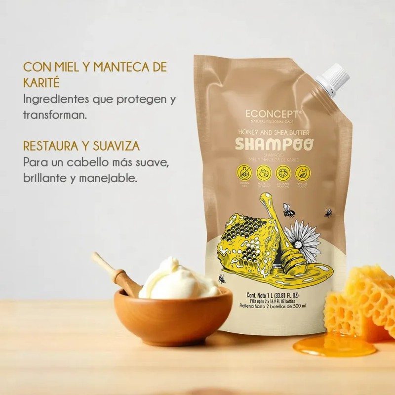 Shampoo Econcept Miel Y Manteca De Karité Refill 1l