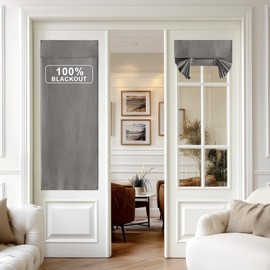 NICETOWN 100% Linen Blackout French Door Curtains, 30 x 69 inches Long Farmhouse Privacy Door Window Covering, Room Darkening Blinds, Thermal Insulated Shades for Bedroom, 1 Panel, Grey
