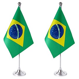 ZXvZYT 2 Pack Brazil flag Brazilian Table Flag Small Mini Brazilian Desk Flags With Stand Base,International Festival Events Celebration Decorate,Home office Decorations