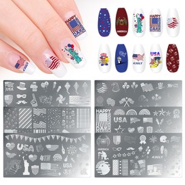 Habbiful 6 Pcs 4th of July Nail Stamping Plates Patriotic Nail Art Stamp Plates for DIY Printing 4th of July Decorations American Flag Nail Stamping for Women and Girls Manicure Salon Design Gift