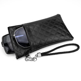 Linkidea Extra Large Sunglasses Bag, Vegan Leather Sunglasses Organizer Soft Pouch Compatible with GG0595S GG0875S RB4098 RB3825 RB4376 PO3352S PO3328S PO3311S (XXL, Black), Black, black