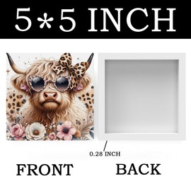 Highland Cow Decor, Highland Cow Gifts for women, Highland Cow Baby Decor, Cow With Leopard Bow, Highland Cow Nursery Decor, Wooden Box Decor Sign for Home Farmhouse Office Living Room Table Shelf