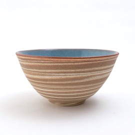 Japanese Rice Bowl – 4.3 inch Handmade by ChiyoIchi Tobo Kiln, Tamba-Ware Pottery with Layered Swirl Nerikomi Pattern – Refined Blue Interior – Collectible Japanese Ceramic