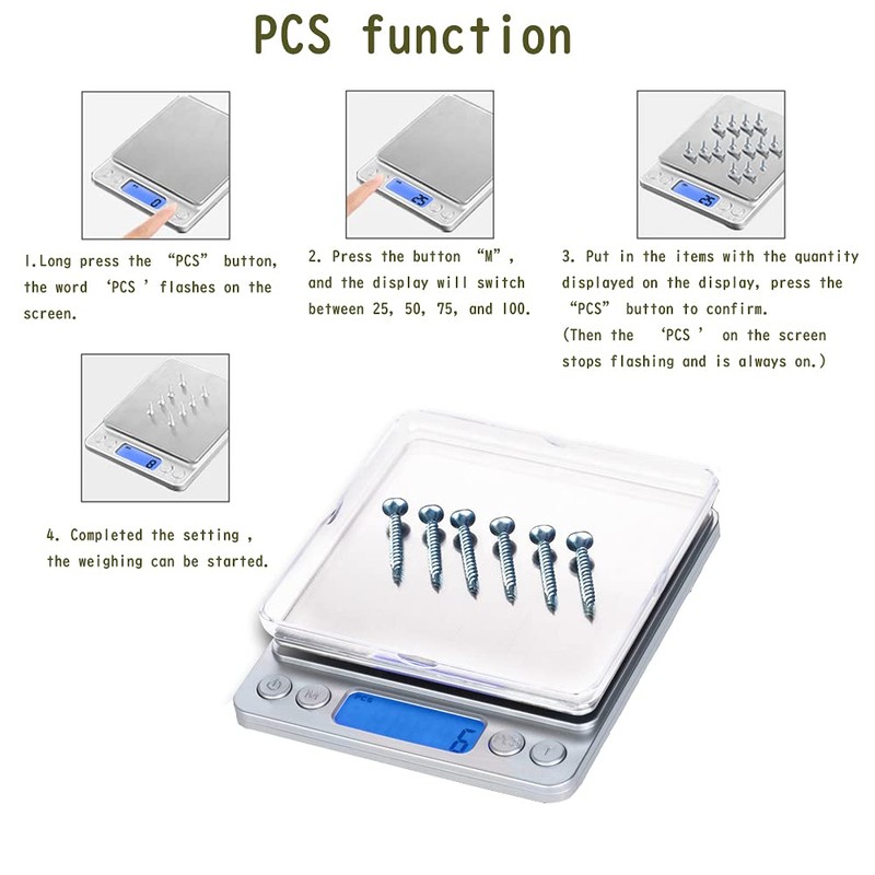 Small Digital Scale,3kg/0.1g,6.6lb,Kitchen Scale,Food Scale,with Blue Backlit LCD Display, 6