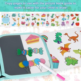 Erasable Book Doodle Set for Kids,Magic Drawing Book for Kids,Reusable Drawing Book 12 Watercolor Pens 14 Page Drawing,Road Trip Car Game Writing Painting Set for Boys and Girls(Blue Zoo)