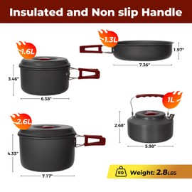 Bulin Camping Cookware Pots and Pans Set, Lightweight Backpacking Cooking Set Outdoor Cook Gear for Family Hiking Picnic (Kettle, Pot, Frying Pan, Bowls, Plates, Spoon)