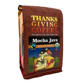 Thanksgiving Coffee "Mocha Java - Fair Trade and Organic" Medium Roasted Fair Trade Organic Shade Grown Whole Bean Coffee - 12 Ounce Bag