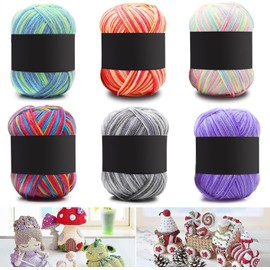 Crochet Yarn, Colour Acrylic Wool for Crocheting, 50 g Hand Knitting Yarn, Cotton Yarn, Soft Multicoloured Yarn Set for Knitting, 6 Mixed Gradient Colours, for Crochet and DIY Crafts, 6 Pieces