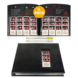 Kuword Wedding Guest Book with Photo Booth Insert - 160 2x6 Photo Sleeves & Guest Signing Space, PU Leather Memory Album for Weddings, Parties, Family Memories (Black)