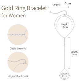 Calkkrer Silver Hand Chain Bracelet, Silver Finger Ring Hand Chain, Zircon Crystal Beads Chain Hand, Bracelet with Ring Connected, Trendy Hand Jewellery, Suitable for Gift