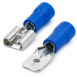 Heschen 100 x Blue 1/4" x 0.8mm Vinyl Insulated Male / Female Quick Disconnect Connector FDD+MDD2-250 Cable Clamp for 1.5-2.5mm² (16-14AWG)