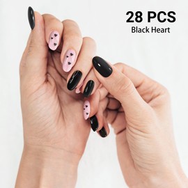 DUKASOU DUKASOU Semi Cured Gel Nail Strips, Black Heart | 28 pcs Gel Nail Strips Work with Any UV Lamp, Salon Quality UV Nails Stickers, Easy to Apply for Home Nails DIY