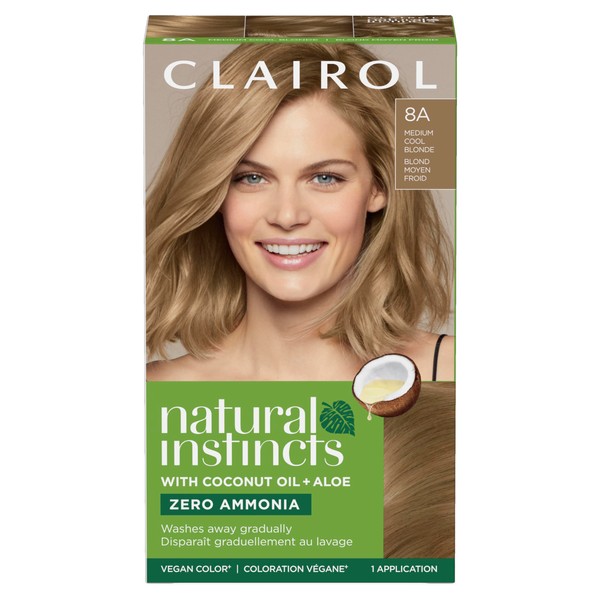 Clairol Natural Instincts Demi-Permanent Hair Dye, 8A Medium Cool Blonde Hair Color, Pack of 1