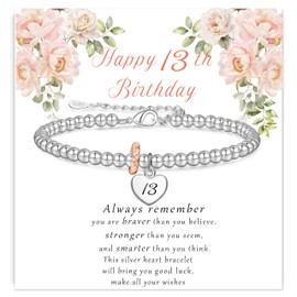 GEMAURA 13th Birthday Gifts for Girls,Adjustable Silver Bracelet for Teenage Sterling Silver Bracelet Gifts for 13 Year Old Girls with Cards for Sister Friend Daughter Granddaughter Niece