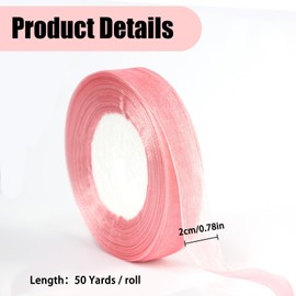 2 Rolls Pink Sheer Organza Ribbon, 50 Yards 3/4 Inch Pink Craft Sheer Chiffon Ribbon for Wedding, Gift Wrapping, Holiday Decoration, Bow Making, Wreath, DIY Crafts