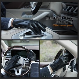 GSG Men Genuine Leather Gloves Driving Gloves Warm Fur Lined Classic Dress Sheepskin Gloves Hand-stitched,Black,M