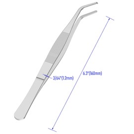 FOCMKEAS 5 Inch Stainless Steel Tweezers, Curved Round Blunt Serrated Tip, Perfectly Aligned, 3/64 Inch Thickness Stainless Steel, Multipurpose Daily Garden Home Lab Craft Repairing Tool